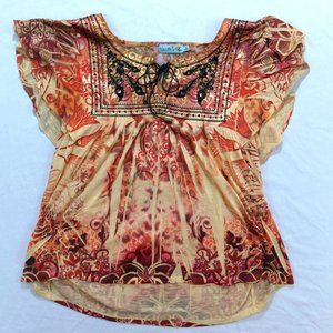 Unity World Wear Women's Top Size Large Geometric pattern Multicolor With Tie